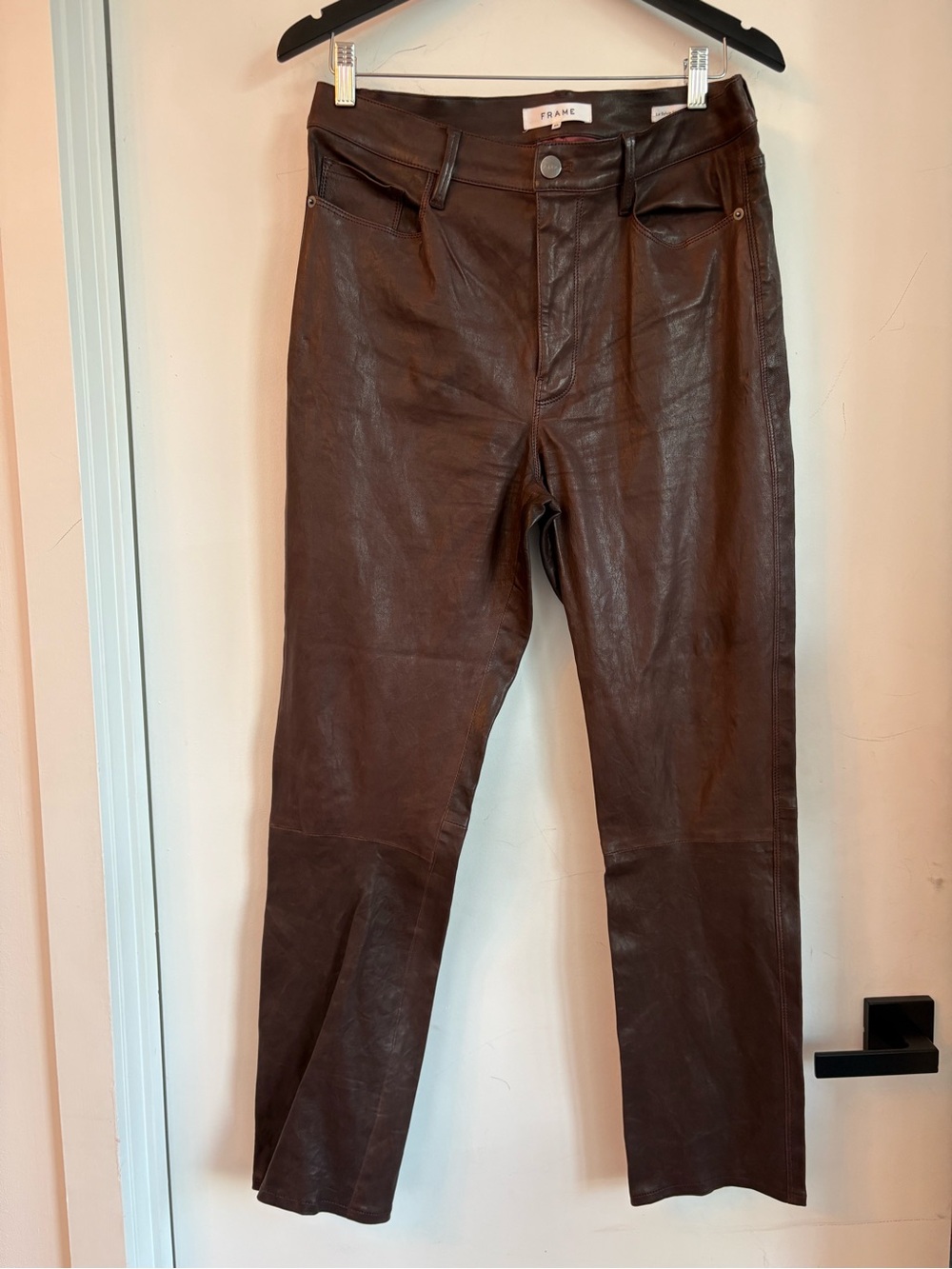 Frame Straight Leg Lambskin Leather Pants